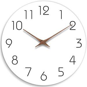 Wall Clock Silent Non-Ticking 10 Inch Battery Operated Modern Style Wooden White